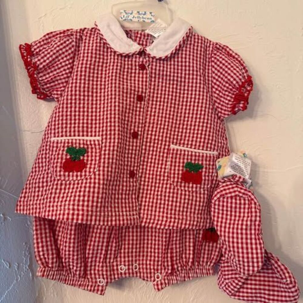 Vintage 3-6 month cherry romper outfit